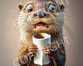 Funny Otter Bathroom Wall Art, Cute Animal Toilet Humor, Digital Download, Printable Gift Decor, Kids & Guest Bath Prints, PNG and JPG Files