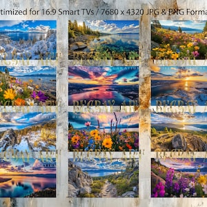 Lake Tahoe Digitale TV-Kunst - Set mit 12 KI-Landschafts-Downloads für 16: 9-Bildschirme - Malerische Wandkunst für Smart-TVs, Rahmen oder Monitore
