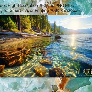 Clear Water Lake Tahoe Digitale TV-Kunst - Set mit 12 KI-Landschafts-Downloads für 16: 9-Bildschirme, Wandkunst für Smart-TVs, Rahmen oder Monitore