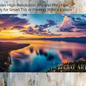 Luftaufnahme Lake Tahoe Digitale TV-Kunst - AI-Landschafts-Downloads für 16: 9-Bildschirme, Wandkunst für Smart-TVs, Rahmen, Monitore, png jpg-Dateien