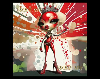Marchioness Mary – Cherry Royale Collection | Pop Art Queen | Red & Gold Digital Art | Instant Download