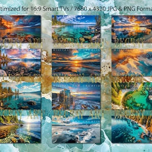 Lake Tahoe Digitale TV-Kunst - Set mit 12 KI-Landschafts-Downloads für 16: 9-Bildschirme - Malerische Wandkunst für Smart-TVs, Rahmen oder Monitore