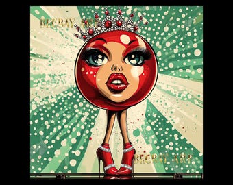 Queen Alice – Cherry Royale Collection | Pop Art Queen | Red & Gold Digital Art | Instant Download