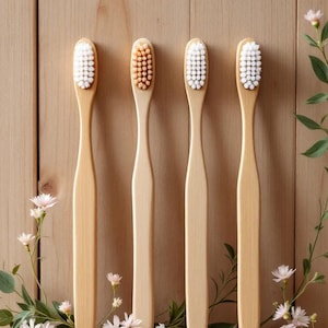 Set of 4 Eco-Friendly Bamboo Toothbrushes - Gentle on your Teeth, Kind to the Planet