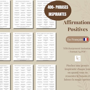 Oltre 400 affermazioni positive | PDF da stampare | In francese | Messaggio pentola | Sviluppo personale | Rituale di benessere | Pensiero positivo