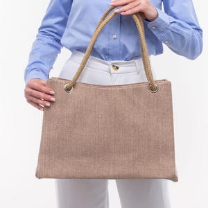 Structured Canvas Tote Bag with Zipper – Large Shoulder Bag with Inside and Outside Pockets – Everyday Work, Travel or Beach Bag - 0607