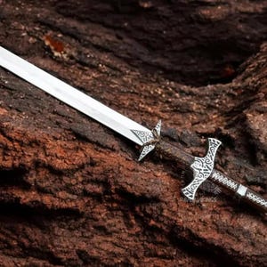 Handgjord Skyrim Great Sword Replica med läderslida - Dragonborn Cosplay-rekvisita, Elder Scrolls-samlarobjekt - Anpassad graverad present till honom Sword-01