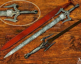 Damascus Sword, Viking Sword,  Hand Forged Sword, Long Sword, Sword, Half-Tang Fantasy Sword, Larp Sword, Groomsmen Gift, Birthday Gift