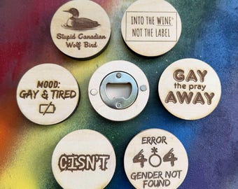 Pride Magnetic Bottle Opener | LGBTQ+ Fridge Magnet Bottle Opener | Funny Queer Gift | Pride Kitchen Decor | Handmade Wood Opener