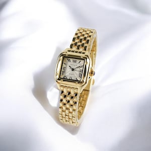 Reloj de pulsera dorado para mujer, reloj vintage con esfera cuadrada y números romanos, reloj de pulsera de lujo, elegante regalo de estilo retro para ella, reloj de regalo.