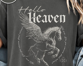 Hello Heaven Shirt, Vintage Gothic Tee, Comfort Colors Unisex Garment-Dyed T-shirt, Pegasus Shirt