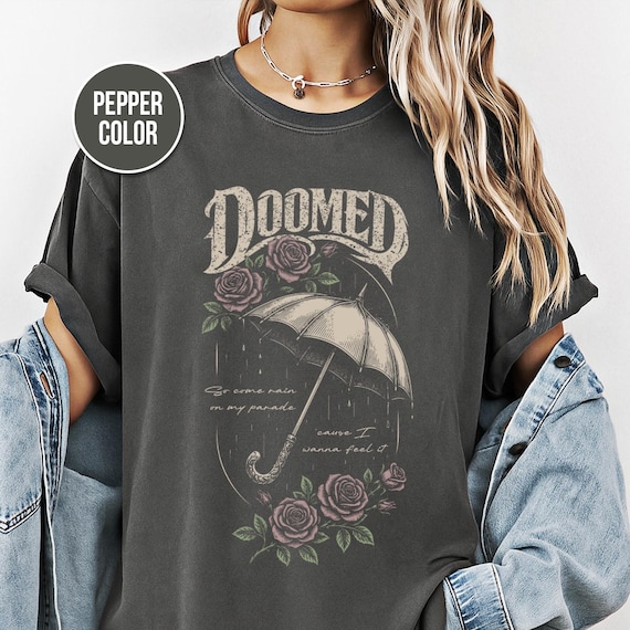 Doomed, Metal Shirt, Vintage Gothic Shirt, Oversized Tee, Comfort Colors®, Dark Botanical, Gift, Distressed Tees