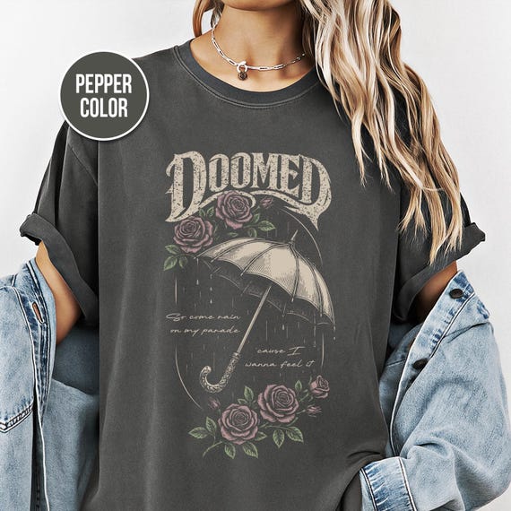 Doomed, Metal Shirt, Vintage Gothic Shirt, Oversized Tee, Comfort Colors®, Dark Botanical, Gift, Distressed Tees