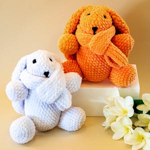 Baby Bunny White Plushie Knitted Stuffed Animals Crocheted Bunny Plushie White Easter Rabbit Bunny Handmade Crochet Baby Gift