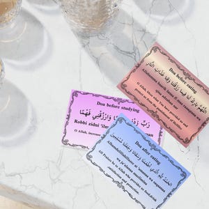 Printable Islamic Dua Cards for Kids – Set of 5 Daily Duas in Arabic with English & Transliteration