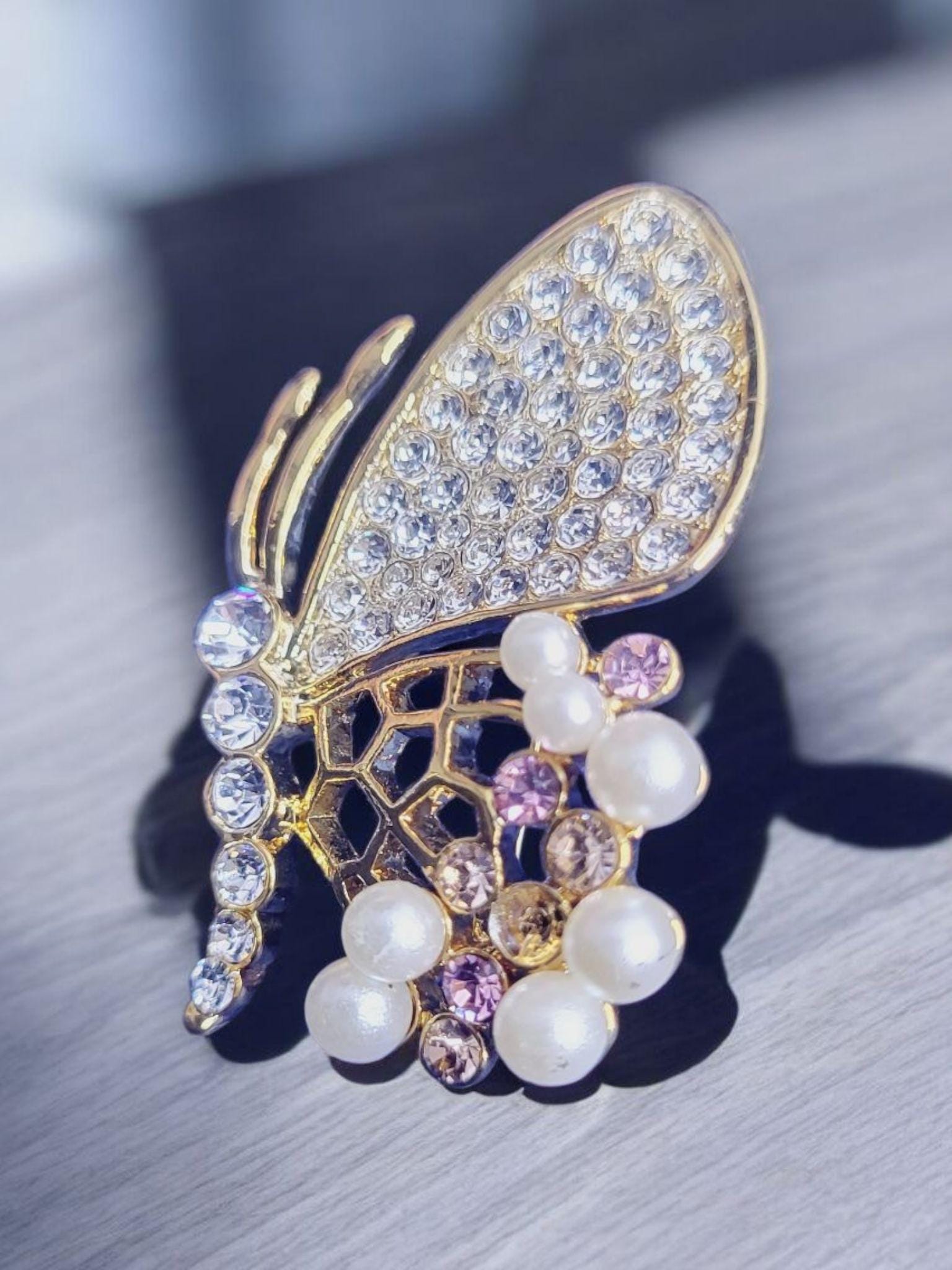 butterfly&pearl ଘ♡ଓaurora Butterfly Elegance Crystal and Pearl Brooch - Etsy Israel