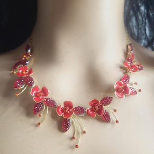 Polished red poppy remembrance necklace and earrings set