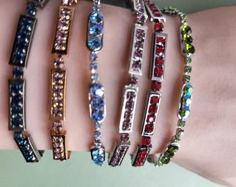Stainless Steel Purple Zircon Crystal Bracelet  Heart-Shaped Links