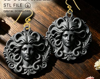 Medusa Earrings STL File | Greek Mythology Gothic Statement Dangle 3D Print(Digital Download)