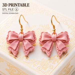 Pendientes de lazo STL / Archivo de impresión 3D de pendientes colgantes de cinta Kawaii (descarga digital)