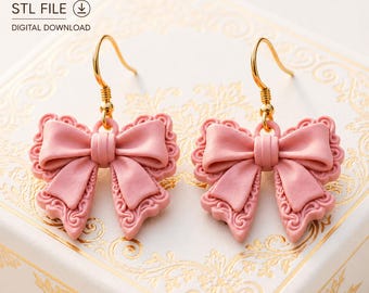 Schleifenohrringe (STL-Datei) | Kawaii-Schleifenohrringe (3D-Druckdatei, digitaler Download)