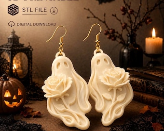 Ghost Rose Earrings & Pendant STL | Halloween Gothic Jewelry | 3D Printable | Digital Download