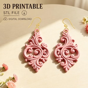 Barokke kruloorbellen STL, decoratief filigraan hangend 3D-printbestand (STL)