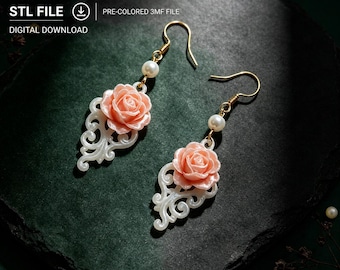Rose Filigree Earrings STL&3MF | 3D Printable Jewelry, Keychain, Phone Charm (Digital Download)