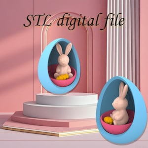 Joli oeuf de lapin de Pâques avec carottes fichier 3D STL, imprimable en 3D pour décoration intérieure, cadeau pour enfants, jouet, animal de compagnie de bureau, remuant, téléchargement numérique pour impression 3D