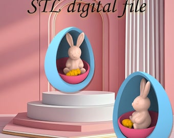 Archivo STL 3D de conejito en huevo, decoración de Pascua para imprimir en 3D (descarga digital)