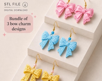 Ornate Bow Earrings STL Bundle, 3D Printable Jewelry Charm Designs (Digital Download)
