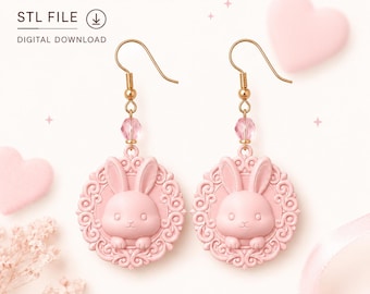 Bunny Earrings STL | Kawaii Rabbit Charm & Pendant | 3D Printable Digital Download