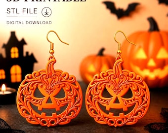 Pumpkin Earrings STL | Halloween Jack O Lantern Charm (Digital Download)