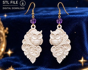 3D Printable Halloween Owl Earrings, Gothic Filigree Charm (STL File)