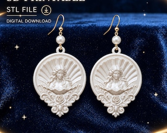 Venus Birth Shell Earrings, 3D Printable Baroque Charm (STL File)