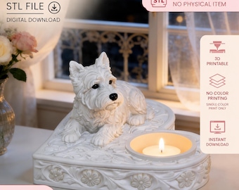 Westie Tealight Holder STL, Dog Candle Holder (Digital File),  Pet Decorative Model