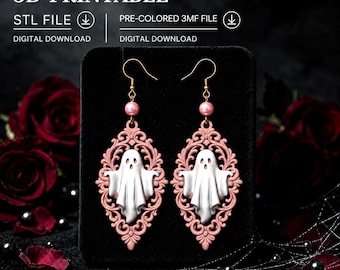 Halloween Ghost Earrings&Charm STL | Gothic Floral Design (Digital Download)