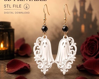Elegant Ghost flower Earrings Pendant STL | Gothic Floral Halloween Jewelry (Digital Download)