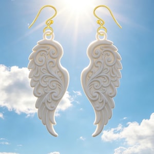 Celestial Angel Wing Earrings STL, Baroque Scrollwork Dangle 3D Print File