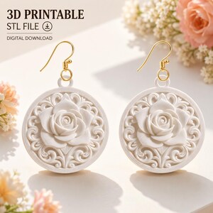Elegant Rose Dangle Earrings STL & 3MF – Intricate Floral Statement Jewelry for 3D Printing