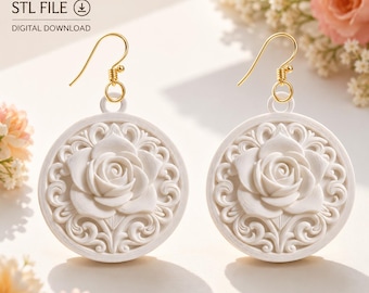 Elegante Rosen-Ohrhänger (STL & 3MF) – Aufwendig gestalteter floraler Statement-Schmuck für den 3D-Druck