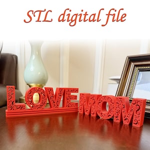2 arquivos de impressão 3D para o Dia das Mães: carta Love & MOM Desktop Display - carta, decoração para casa, presente para mãe, download digital, arquivos 3D STL, impressora 3D