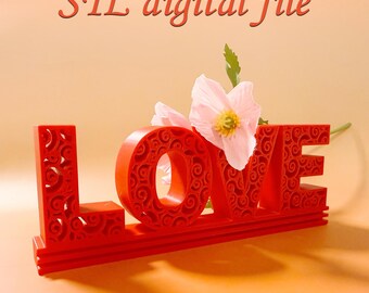 3D Love Desktop Display, Intricate Cutout Patterns (STL File)