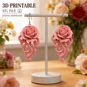 Rosenohrringe (STL-Datei), Schmuck mit floralem Rankenmuster (3D-Druckdatei, digitaler Download)