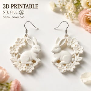 Flower Bunny Earrings, Necklace Pendant, Keychain STL File (Digital Download)
