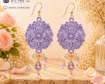 Victorian Mandala Floral Earrings STL | 3D Printable Charm (Digital Download)