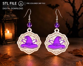 3D Printable Witch Hat Earrings, Halloween Charm (Digital Download)