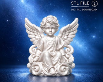 3D Printable Guardian Angel Statue, Praying Cherub Home Decor (STL File)