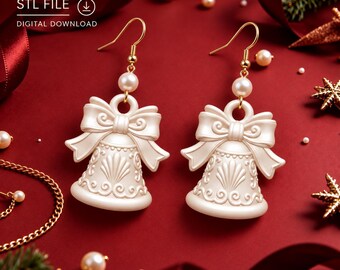 Christmas Bell earrings&charm STL – Seashell, Bow ，Ornate Design