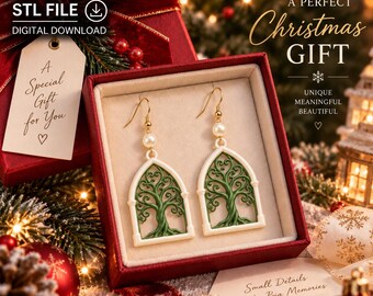 3D Printable Tree of Life Earrings STL, Gothic Window Dangle Jewelry (Digital Download)